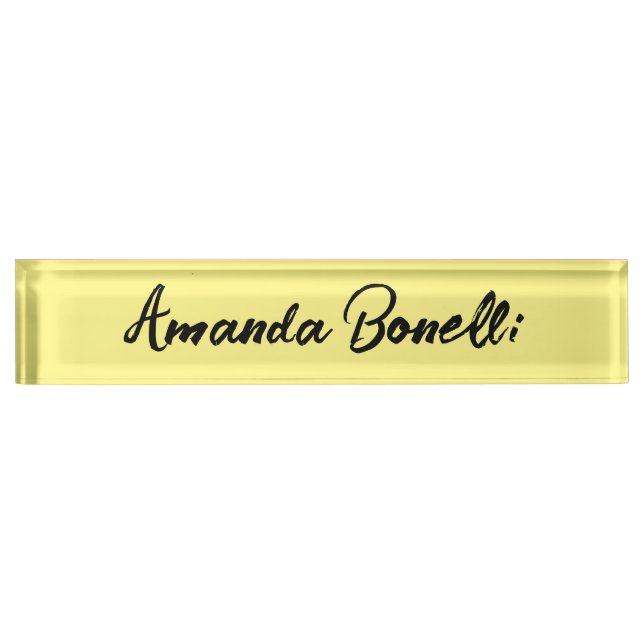 Light Yellow Plain Simple Minimalist Calligraphy Nameplate (Front)