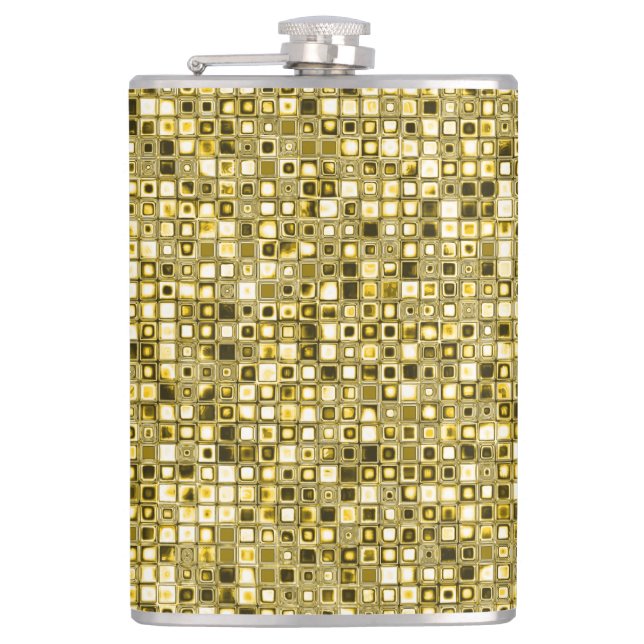 Light Yellow 'Popcorn' Textured Grid Pattern Hip Flask (Front)