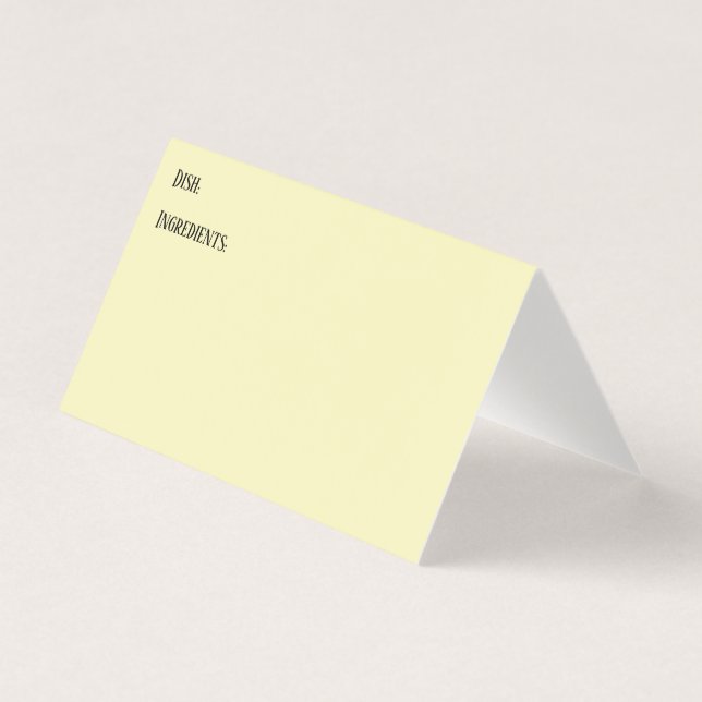 Light Yellow Potluck Dish Recipe Tent Cards (Front)