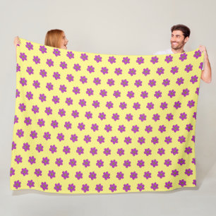 Light Yellow Purple Flowers Fleece Blanket