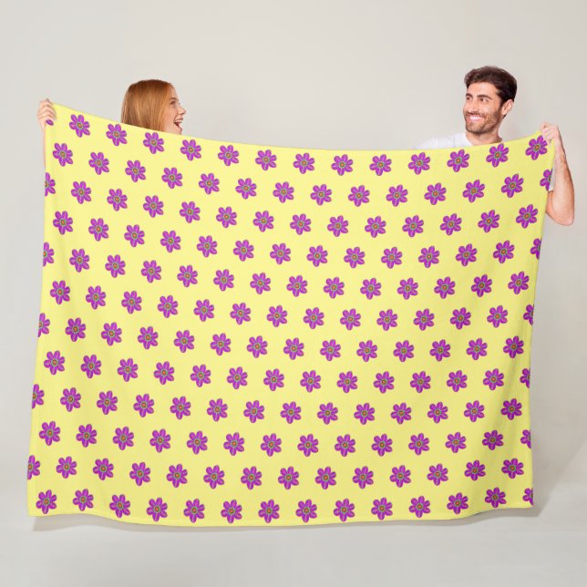 Light Yellow Purple Flowers Fleece Blanket (In Situ)