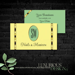 Light Yellow Sage Green with Monogram Professional Business Card