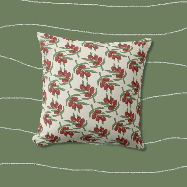 Light Yellow Throw Pillow with a Red Olive Pattern (Creator Uploaded)