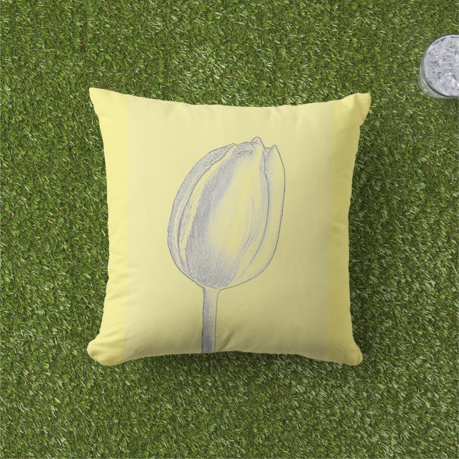 Light Yellow Tulips Floral Pattern Grey 2023 Cushion (Grass)