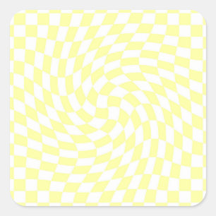 Light Yellow & White Checks Chequered Pattern Square Sticker