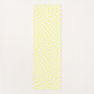 Light Yellow & White Checks Chequered Pattern Yoga Mat