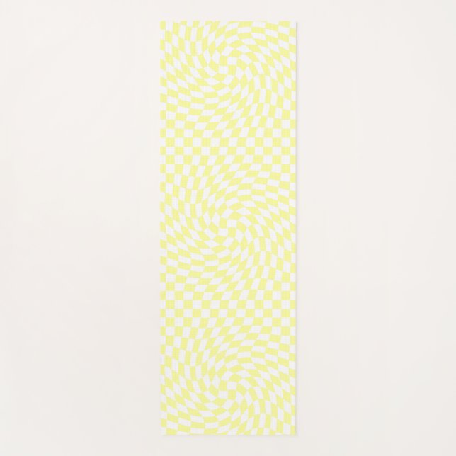 Light Yellow & White Checks Chequered Pattern Yoga Mat (Front)