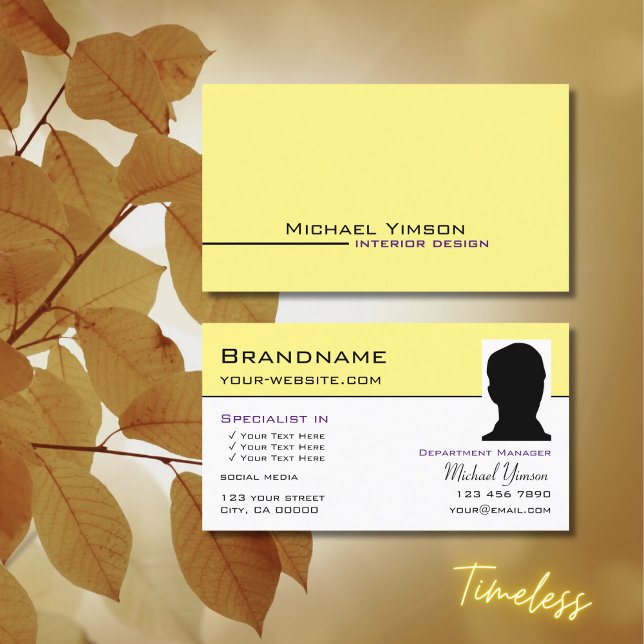 Light Yellow White Cool with Photo Professional Business Card (Creator Uploaded)