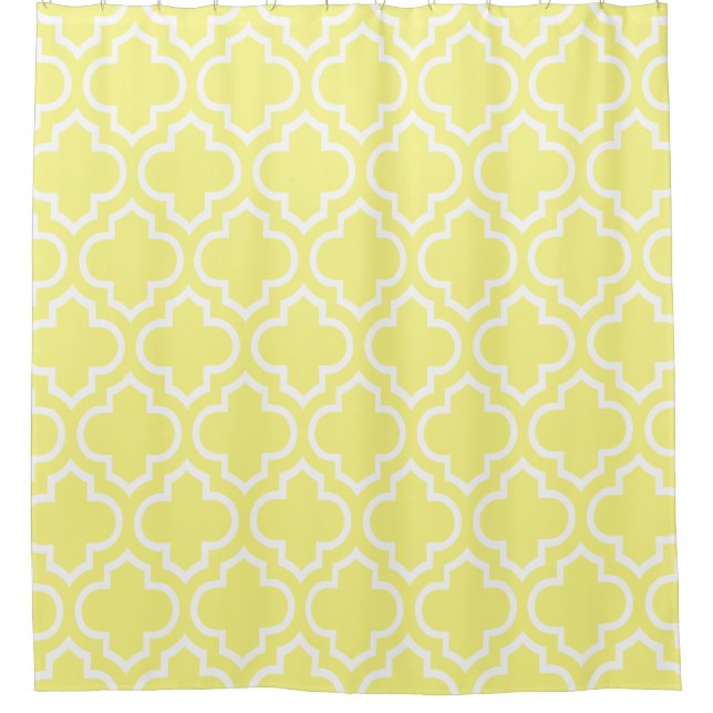 Light Yellow White Moroccan #6 Pattern Shower Curtain (Front)