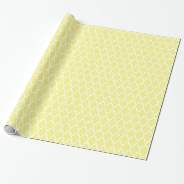 Light Yellow White Moroccan Quatrefoil Pattern #4 Wrapping Paper (Unrolled)