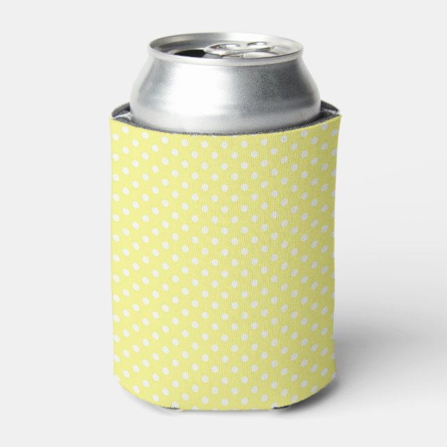 Light Yellow White Polka Dots Pattern Can Cooler (Can Front)