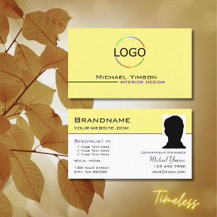 Light Yellow White with Logo & Photo Professional Business Card