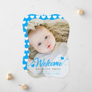 Lightblue hearts Baby Birth Photo Announcement