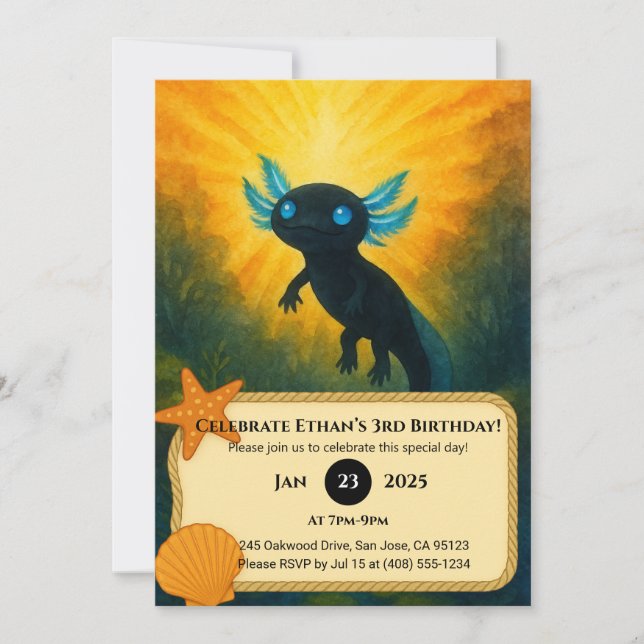 Lightborn Axolotl Glow Birthday  Invitation (Front)