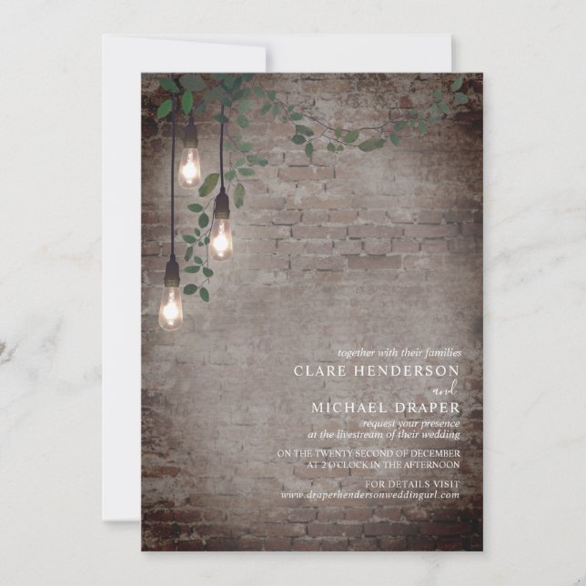 Lightbulb Botanical Garland Brick Virtual Invitation (Front)