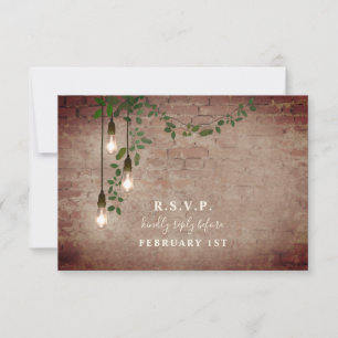 Lightbulb Greenery Garland Brick Wedding RSVP Card