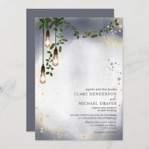 Lightbulb Greenery Garland Watercolor Wedding Invitation