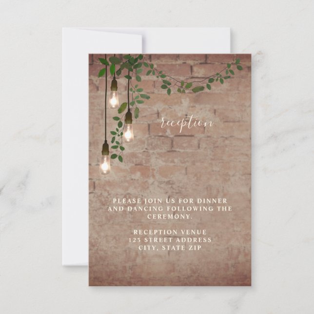 Lightbulb Greenery Garland Wedding Reception Invitation (Front)