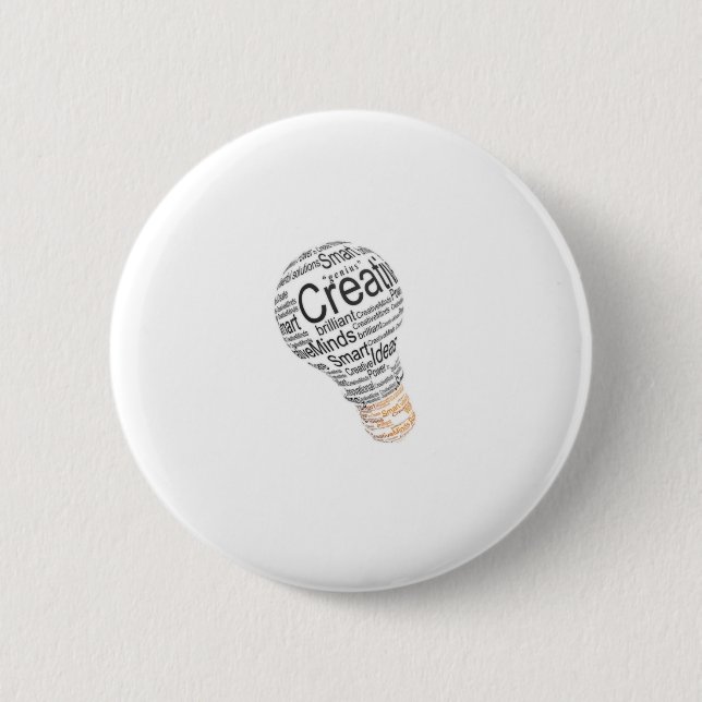 lightbulb with typography celebrating creativity 6 cm round badge (Front)