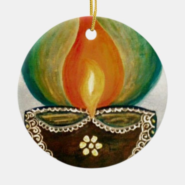 lighted diya ceramic ornament (Front)