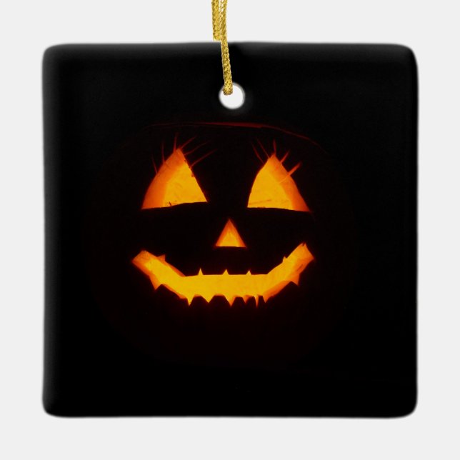 Lighted Jack O Lantern  Ceramic Ornament (Front)