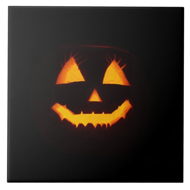 Lighted Jack O Lantern  Ceramic Tile (Front)