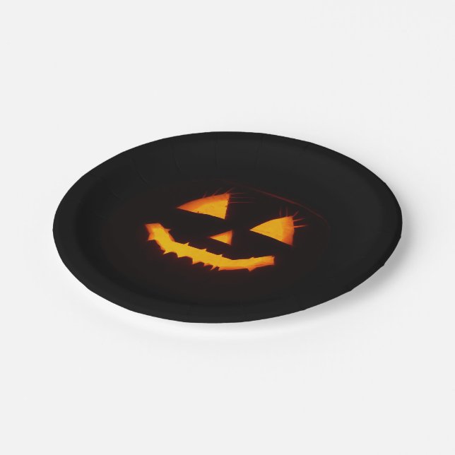 Lighted Jack O Lantern  Paper Plate (Angled)