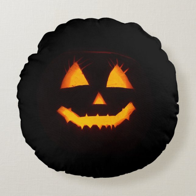 Lighted Jack O Lantern  Round Cushion (Front)