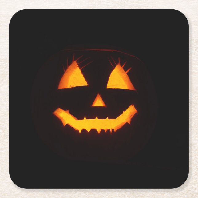 Lighted Jack O Lantern  Square Paper Coaster (Front)