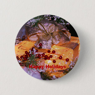 Lighted Present Christmas Holiday Button Pin