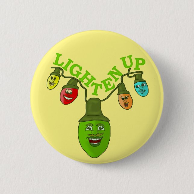 Lighten Up Funny Christmas Pun Cartoon Lights 6 Cm Round Badge (Front)