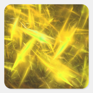 lightening Yellow Abstract Fractal Square Sticker