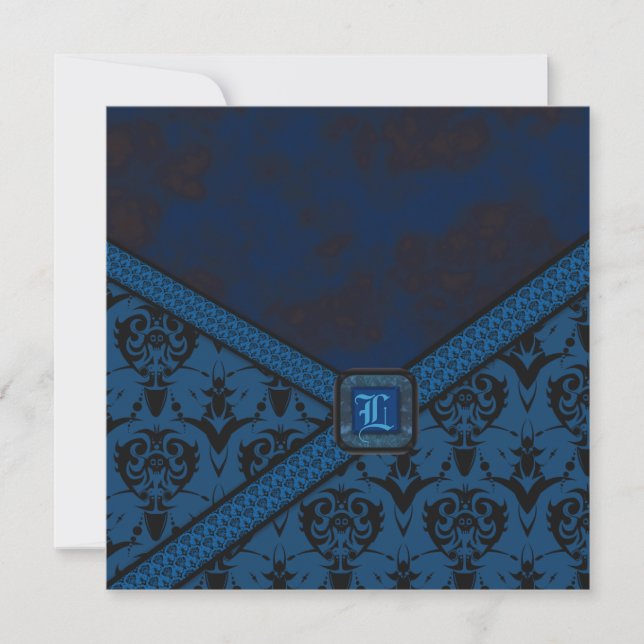 Lighter Blue & Black Goth Lace Wedding Invitation (Front)