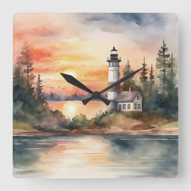 Lighthouse - 2 square wall clock (Front)