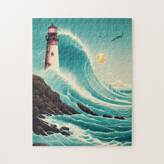 Lighthouse Amidst Roaring Waves Puzzle – 252 Piece (Vertical)