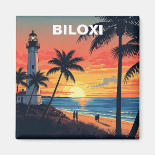 Lighthouse and Beach in Biloxi Mississippi Magnet