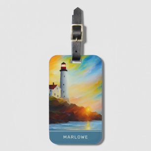 Lighthouse and Coastline Personalised Name Luggage Tag
