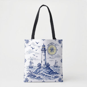 Lighthouse and Compass Tote Bag