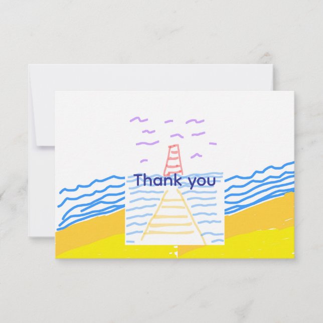 Lighthouse and Pier Flat Thank You Card (Front)