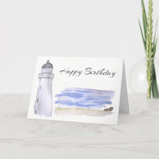 Lighthouse and Sea Watercolor Pencil Art Birthday Card