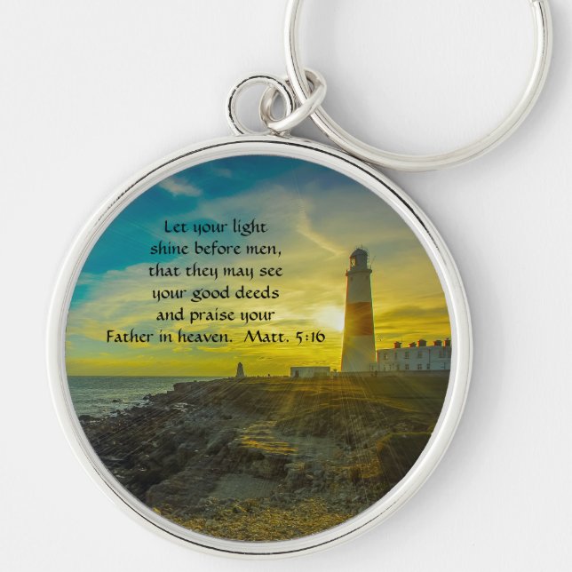 Lighthouse and Sunset Bible Verse Keychain (Front)
