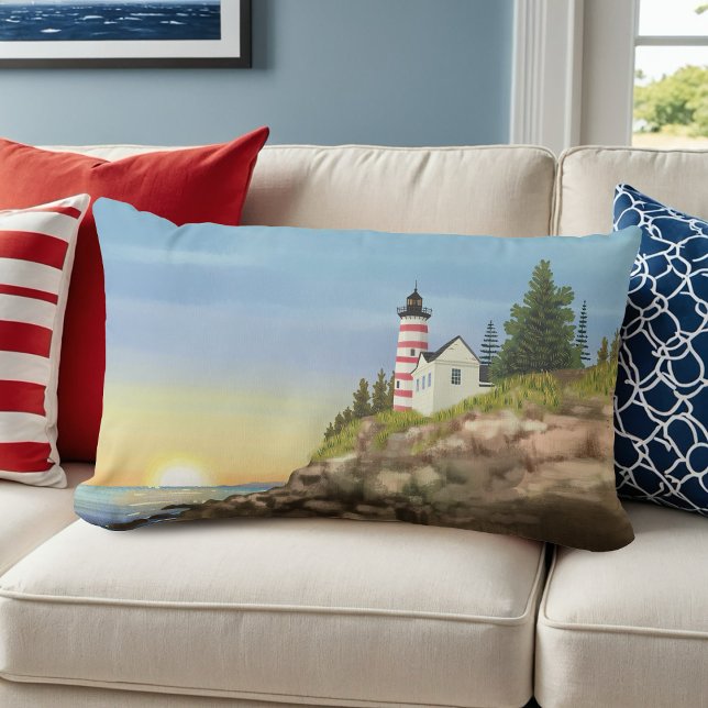 Lighthouse and Sunset  Lumbar Cushion (Creator Uploaded)