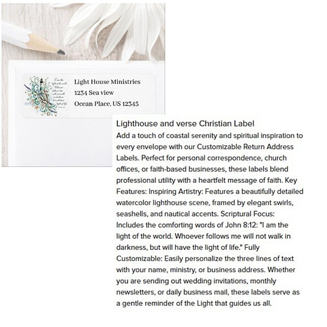 Lighthouse and verse Christian  Return Address Label (Creator Uploaded)