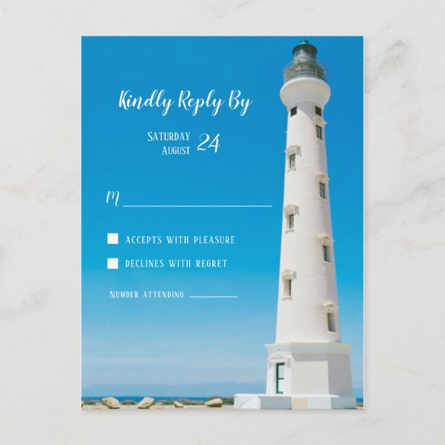 Lighthouse Aruba Destination Wedding RSVP Postcard (Front)