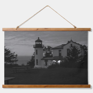 Lighthouse at night hanging tapestry