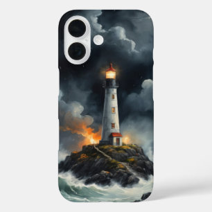 Lighthouse at night in stormy sea cover
