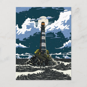 Lighthouse At Night Invitation Postcard