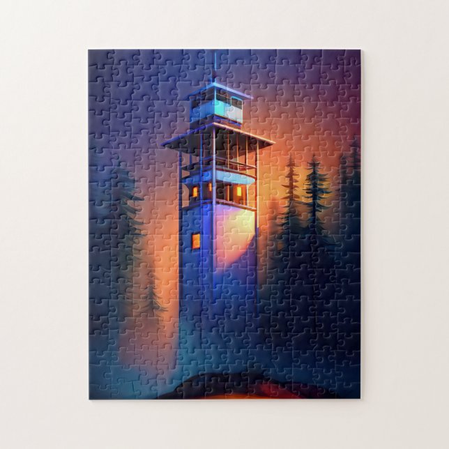 Lighthouse at night jigsaw puzzle (Vertical)