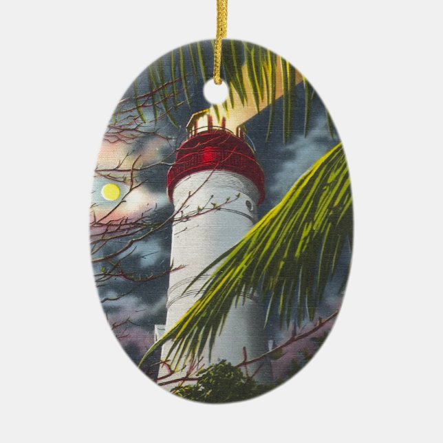 Lighthouse at night Key West, Florida Ceramic Ornament (Front)