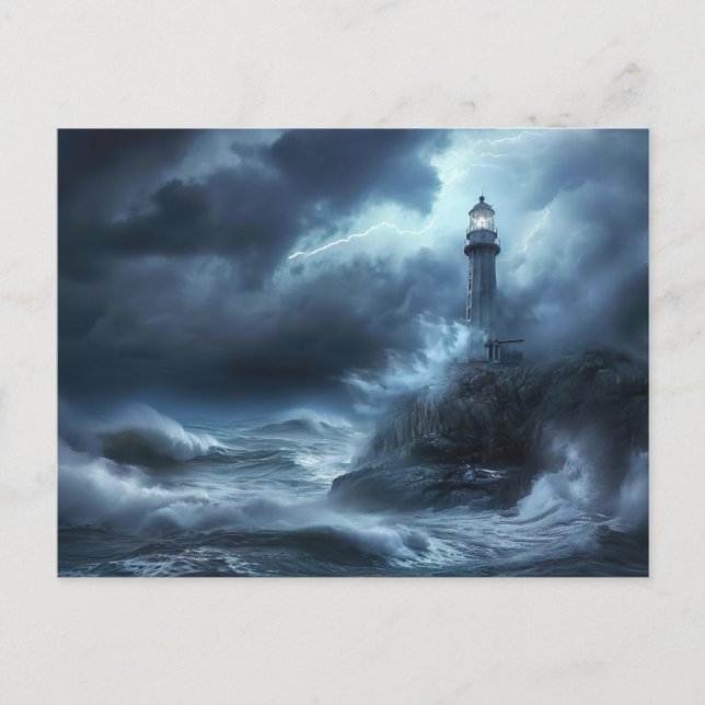 lighthouse at night storm maritime landscape postcard (Front)